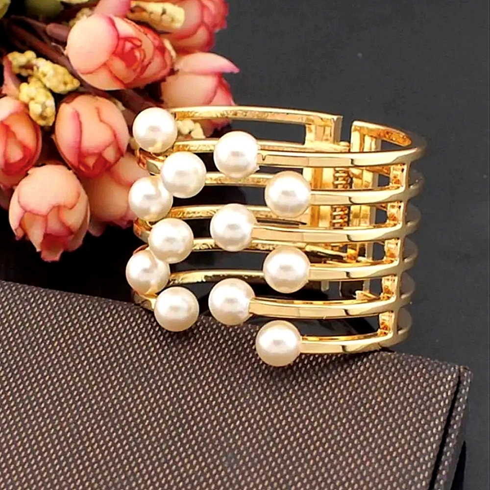 Gorgeous Big Faux Pearl Cuff Bracelet